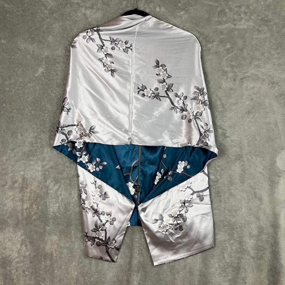 Reversible Mulberry Shawl 100% Silk Womens OS Floral Satin Kimono Botanical - Picture 8 of 10